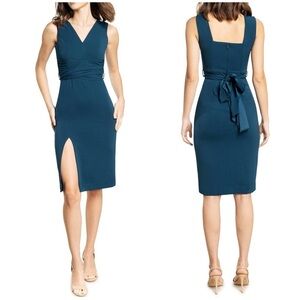 NWT Dress The Population Alessia Dress Peacock Blue Slit Flattering Sz XXS